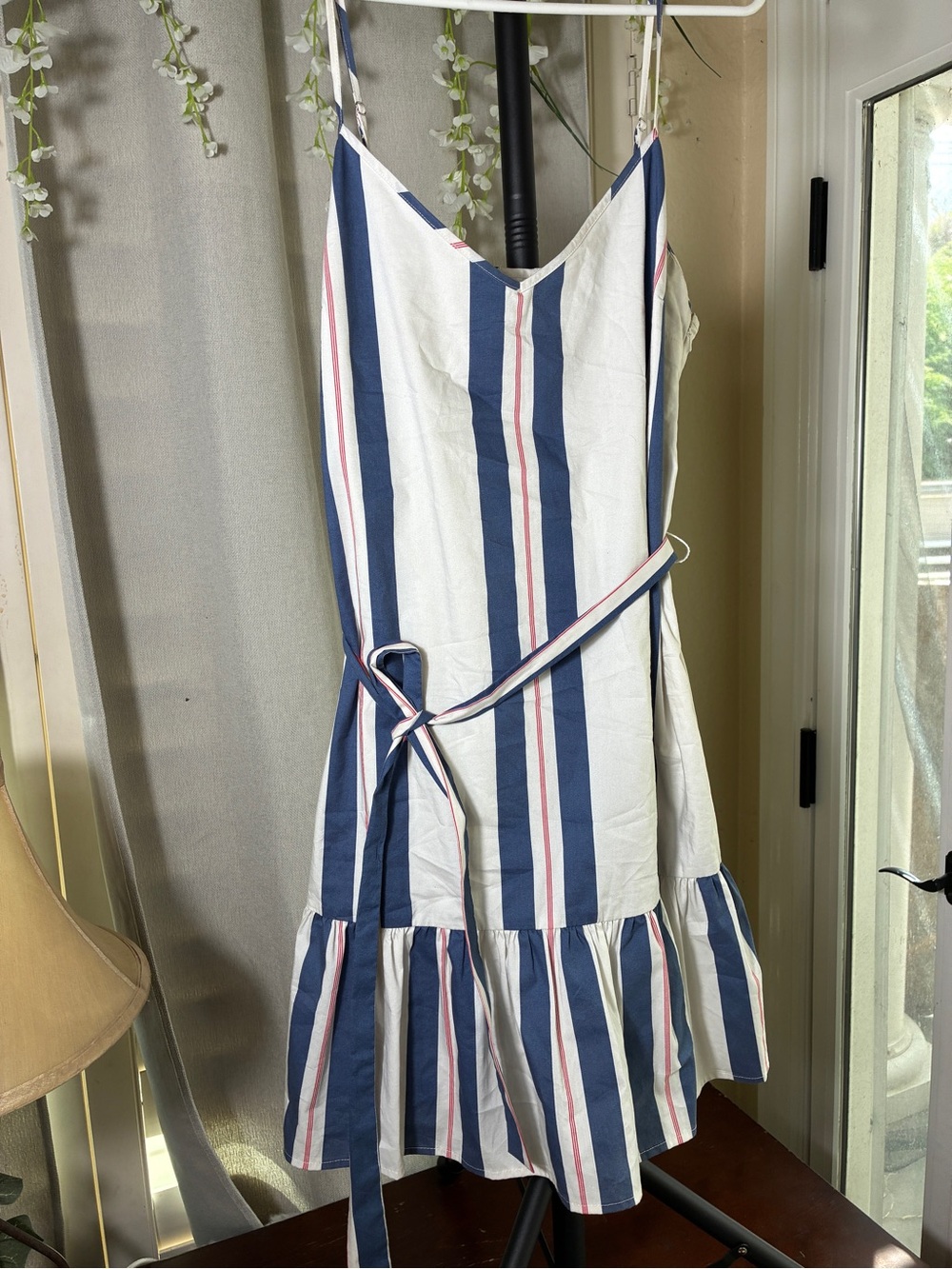 Banana Republic Navy, White and Pink Striped Midi Dress